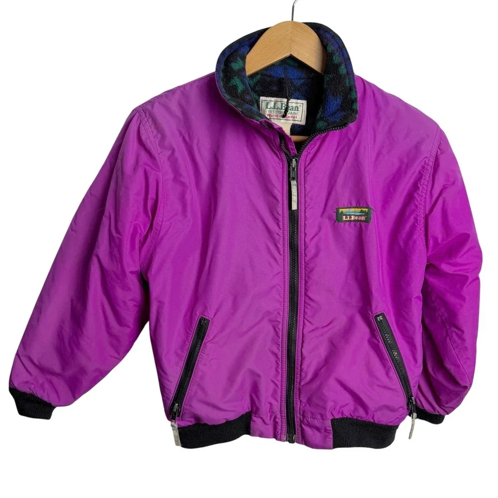 LL Bean‎ Kids Warm-Up Jacket L Purple Fleece Lined VTG 90s Y2K Gorpcore Bomber